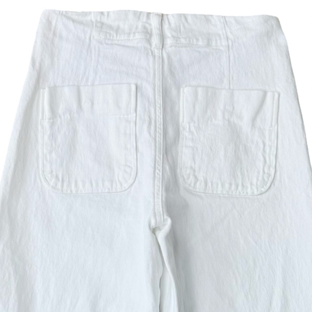 Zara White Wide Leg Cropped Jeans High Rise Gold Button Sailor Size 6 Nautical - Picture 7 of 9